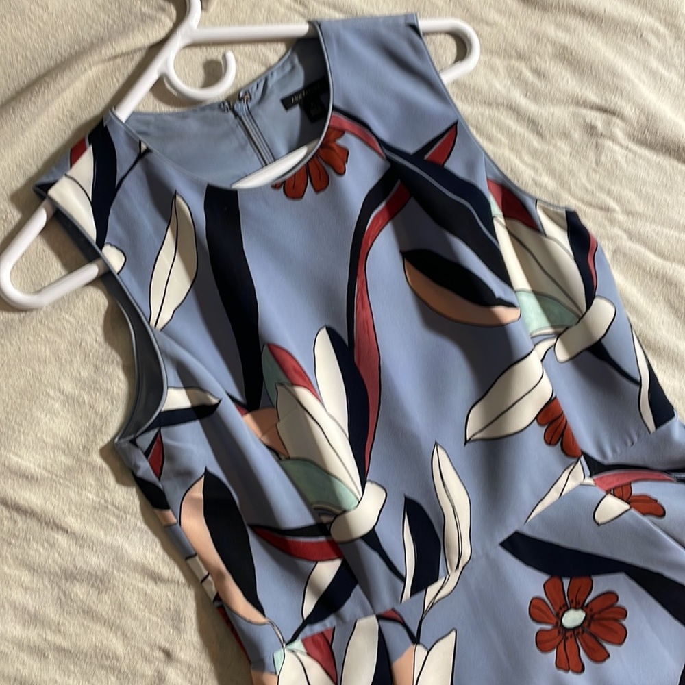 Ann Taylor sleeveless periwinkle, white, brick red & black floral dress. Size 6